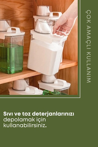 3 Lü Sızdırmaz Depolama Sıvı Toz Deterjan Saklama Kutusu-ölçekli