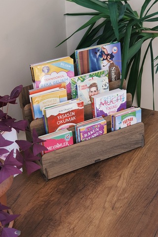 Mini Lucky Montessori Çocuk Kitaplığı 4 Raflı Ahşap Çocuk Odası Kitaplık Masaüstü Mini Kitaplık Ceviz - 570895571 Ceviz