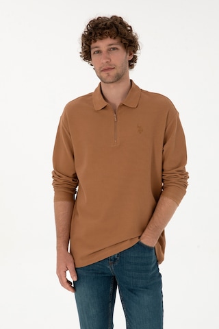 U.S. Polo Assn. Erkek Comfort Fit Yarım Fermuarlı Camel Sweatshirt 50313754-VR233