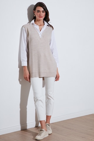 Lela Modest Standart Fit Gömlek Yaka Tesettür Triko Bayan Tunik 4612148 Bej