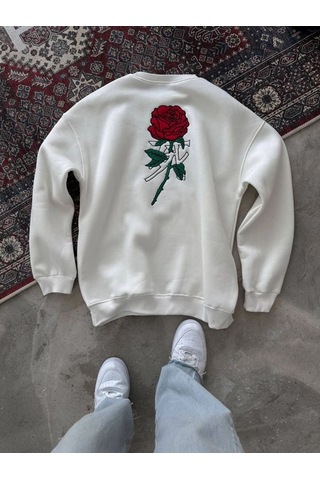 Vinevesta Erkek 3 İplik Pamuklu Bisiklet Yaka Ön Ve Arka Baskılı Sweatshirt - Beyaz Çok Renkli