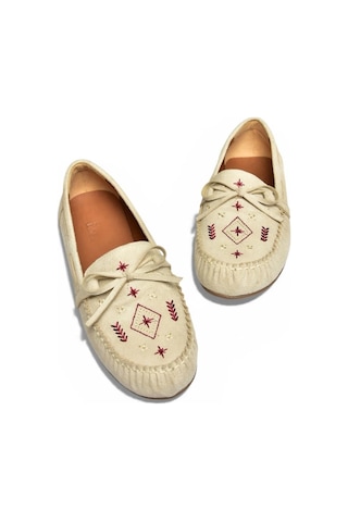 Fox Shoes Y996073102 Bej Süet Renkli Motif İşlemeli Kadın Babet Bej