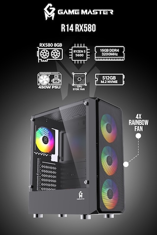 Game Master R14 R5-5600 16 GB 512 GB M2 SSD 8 GB RX580 Free Dos Masaüstü Oyuncu Bilgisayarı