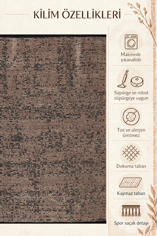 Şönil Kilim Salon Oturma Çocuk Odası Banyo Halısı Mutfak Halısı Balkon Halısı Yıkanabilir Kaymaz Tabanlı Yolluk Bej