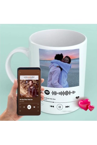Spotify Kodlu Kişiye Özel Kupa Bardak Ve Altlıgı 07 Beyaz