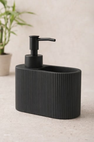 Luxeras Tezgah Üstü Çizgili Tasarım Sünger Hediyeli Mutfak Ve Banyo Sıvı Sabunluk Seti 550 Ml Gri