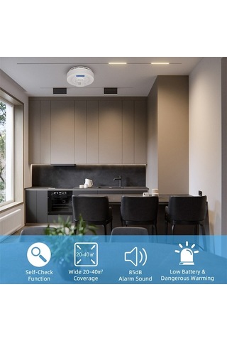 Flybuy Portatif Dijital Karbon Monoksit & Duman Dedektörü, Pil İle Çalışır, 24/7 Koruma, Hassas Algılama, Led Alarm, Beyaz