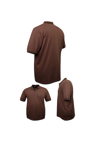 Erkek Büyük Beden 115 - 155 Kilo Arası Uygun Bedenli Likralı Pike Polo Yaka Cepli Tişört Kahverengi