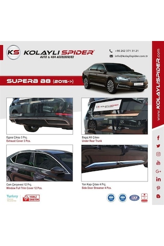 Skoda Super B8 Yan Kapı Çıtası 4 Prç. Krom 2015 ve   Sonrası
