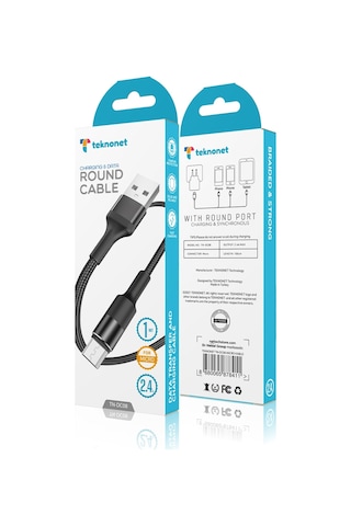 Teknonet TN-DC08 İp Örgü Micro Şarj Ve Data Kablosu 100 CM Siyah