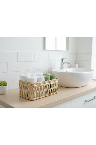 Dekoratif Hasır Havlu Sepeti 26x13x12 Acı Kahve - Hasır Kahve