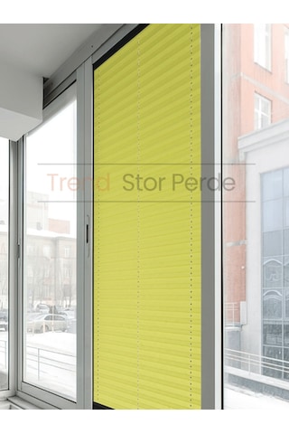 Yeşil Plise Katlanır Cam Balkon Perdesi - Ofis Perdesi - Salon Perdesi - 007 Yeşil