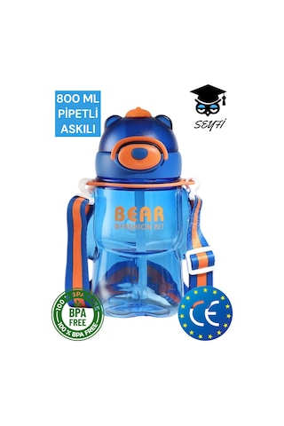 800 Ml Policarbon Ayıcık Desenli Matara Suluk Pipetli Bpa İçermez 2027 Çok Renkli