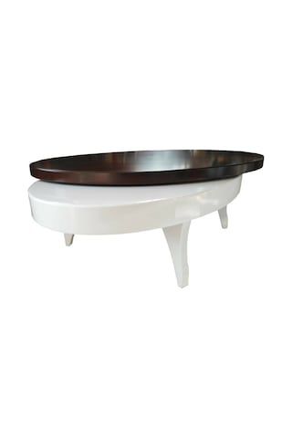 Döner Orta sehpa OVAL İnonasyon TARZ Model Kayın Retro Ayak Şık Mdf Tabla Parlak Beyaz El yapım