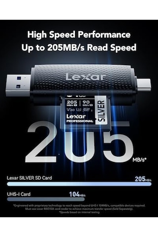 Profesyonel Sılver Sd Kart 64 Gb, 205 Mb/s'ye Kadar Okuma, 90 Mb/s Yazma, Sdxc Uhs-ı Hafıza Kartı, Sınıf 10, U3, V30, Profesyonel Fotoğrafçılar, Videografçılar, Meraklılar İçin Sd Kart
