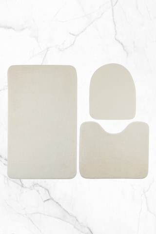 3 Lü Banyo Paspası Halısı Seti Kaymaz Tabanlı Yıkanabilir Klozet Takımı Krem