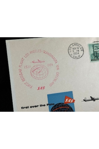 1954 Amerika'dan İskandinavya'ya İlk Uçuş İlk Gün Zarf Fdc Varış Damgalı Uçak Postası Airmail