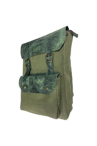 Vintage Kanvas Deri Su Geçirmez Unisex Laptop Bölmeli Okul Seyahat Kamp Sırt Çantası 31 Cm X 44 Cm Haki