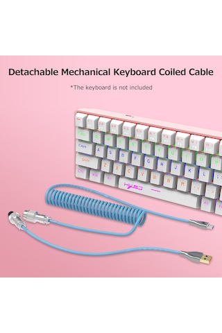 Yaozixa Mekanik Klavye İçin Genişletilebilir Usb-type-c Nilon Örgü Kablosu Beyaz