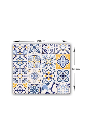 Decorita Mavi Çini Desen | Cam Ocak Arkası Koruyucu | 52cm x 60cm