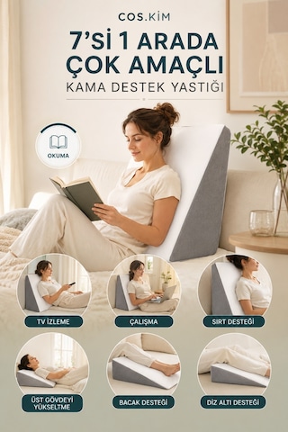 7 İn 1 Çok Amaçlı Kama Yastığı, Yıkanabilir Kılıflı, Çift Cepli Dinlenme Ve Sırt Destek Yastığı Beyaz