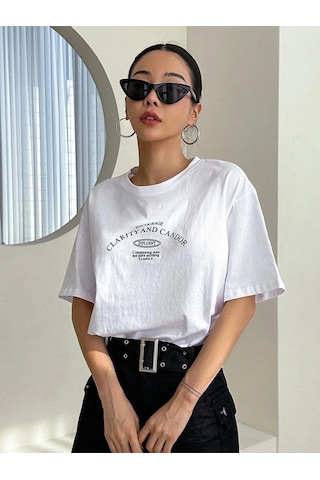 Startmore Kadın Beyaz Clarity And Candor Baskılı Oversize T-shirt Beyaz