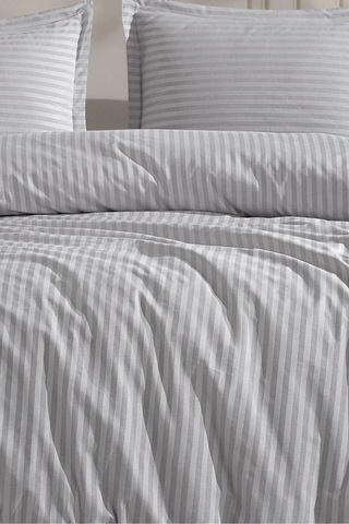Saten Çizgili Çift Kişilik Nevresim Takım Gri