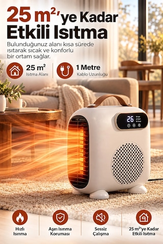 Exenar - Beyaz - 2000w Uzaktan Kumandalı Elektrikli Fanlı Isıtıcı Soba