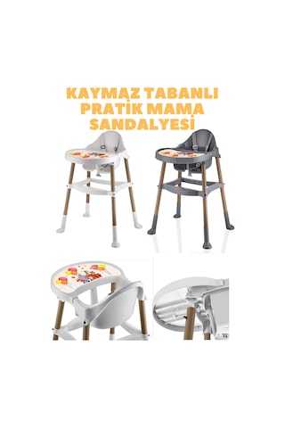 Emniyet Kemerli Kaymaz Tabanlı Çıkarılabilir Mama Tablalı Mama Sandalyesi