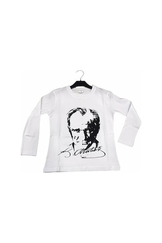 Unisex Atatürk Baskılı Uzun Kol T-shirt-8910 Beyaz