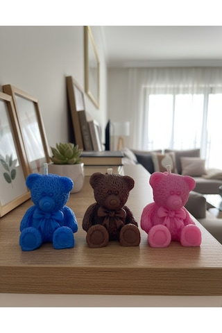 Artepieza Mini Üçlü Ayıcık Figürlü Doğal Soya Mum Seti-renkli Ayıcık Tasarımlı 3 Lü Soya Wax Mum Seti-dekoratif Hediyelik 5 3.5 Cm Kahverengi - Kırmızı