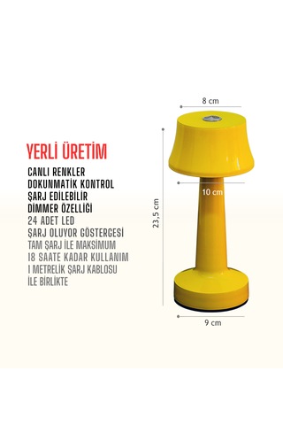Zenlight Metal Dokunmatik Şarjlı Masa Lambası 320-2 Sarı