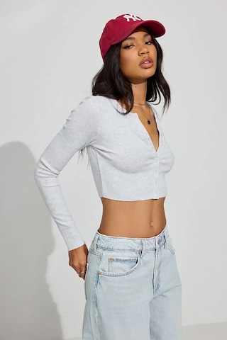 Madmext Gri Uzun Kollu Düğmeli Kaşkorse Crop Hırka Mg2193 Gri