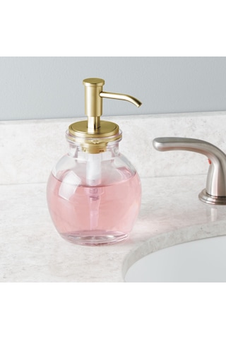 Yuvarlak Cam Sıvı Sabunluk Sarı Pirinc Pompalı 10x10x16cm 424ml