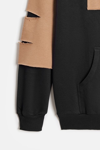 Shooter Sportwear Shooter Erkek Oversize Kapüşonlu Baskılı Kanguru Cepli Sweatshirt Siyah - Bej