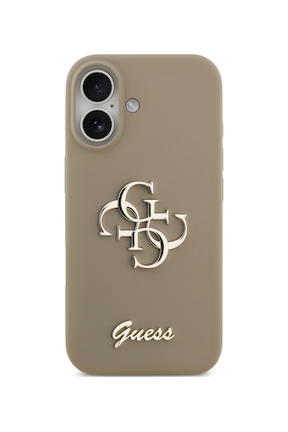 Apple Uyumlu iPhone 17 Kılıf Guess Lisanslı Grained Yazı Logolu Kapak Kahverengi Kahverengi