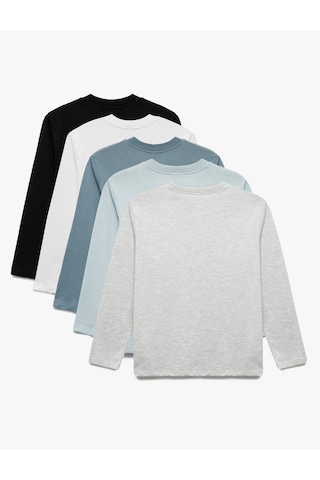 Koton Uzun Kollu Bisiklet Yaka Pamuklu 5'li Tişört Seti Mavi 6wkb10268tk Mavi