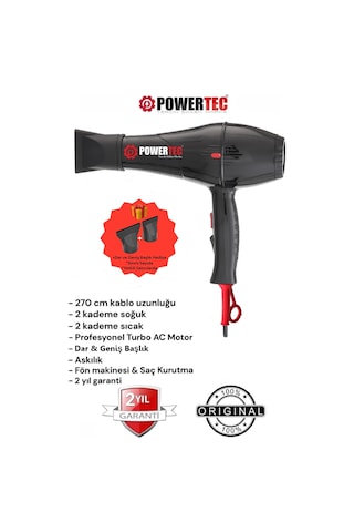 Powertec TR-701 Profesyonel Fön Makinesi 2500 W 12'li