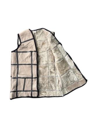 Ln Leather Özel Üretim Patchwork -süet Gerçek Deri Çocuk Yelek 5-6 Yaş Bej