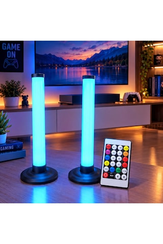 2 Adet Usb Kablolu Rgb Led Çubuk Dekoratif Masa Lambası Kumandalı Renkli Aydınlatma Oyuncular İçin & Tv Arkası Aydınlatma