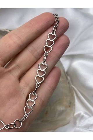 Aşkın Zinciri Gümüş Kaplama Kalp Zincirli Kolye Çok REnkli