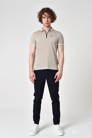 Alexander Gardi Alexandergardı Fermuar Detaylı Polo Yaka T-shirt Barakm Bej - Beyaz