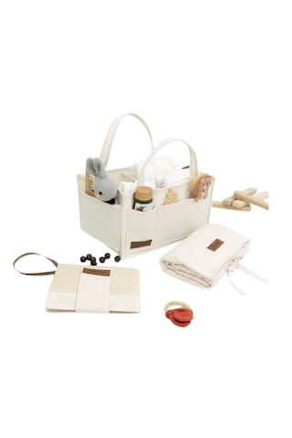 3'lü Bebek Bakım Seti Keçe Anne Bebek Organizeri, Su Geçirmez Alt Değiştirme Pedi, Alt Açma Çantası Bej