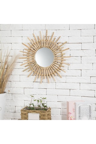 Pazly Yapımı Suntek Sunburst Rattan Modern Magideal M El Duvar Doğal Ayna Asılı Tc Bej