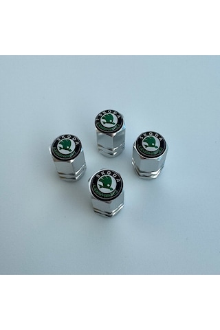Skoda İle Uyumlu Logolu Alüminyum Sibop Kapağı Ve Silikon Anahtarlık