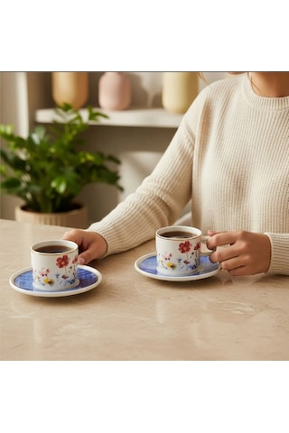 Güral Porselen Mental 4 Parça Çay Fincan Takımı 6709 Mavi Mavi