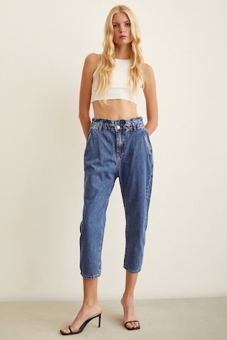 Never More Beli Lastikli Mom Jean Mavi