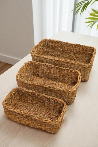 3'lü Naturel Dikdörtgen Organizer Sepet -pnl-ph31 S/3