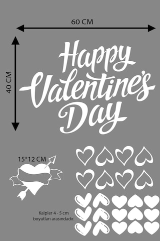 Happy Valentine's Day Sevgililer Günü Sticker Kalp, Love, I Love You Cam, Duvar Sticker Etiket Seti-0 Renkli
