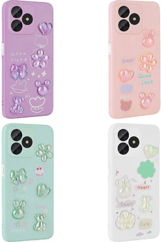 Realme C53 Kılıf Kabartma Figürlü Parlak Zore Toys Silikon Kapak Light Green